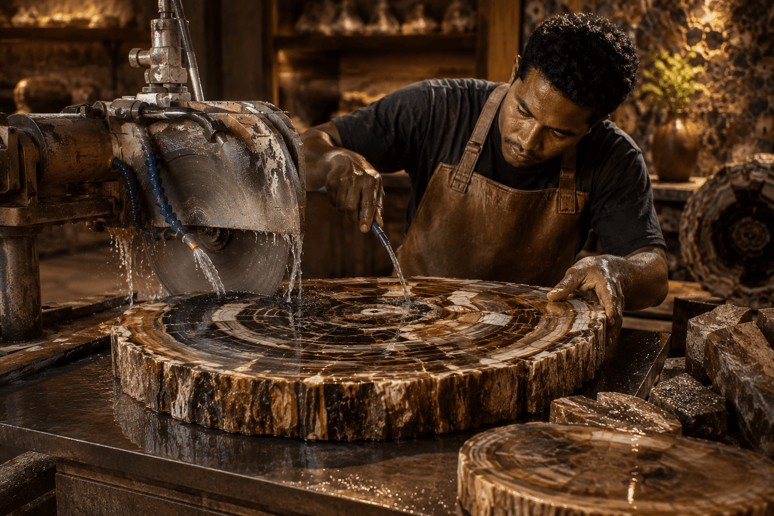 travail artisanal du bois fossilisé