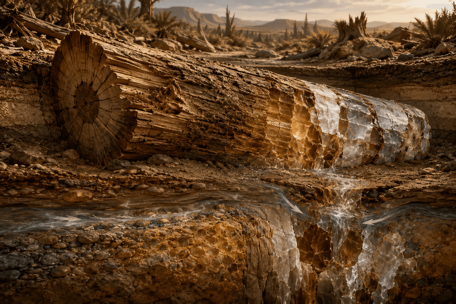 vasque en bois fossilisé en situation