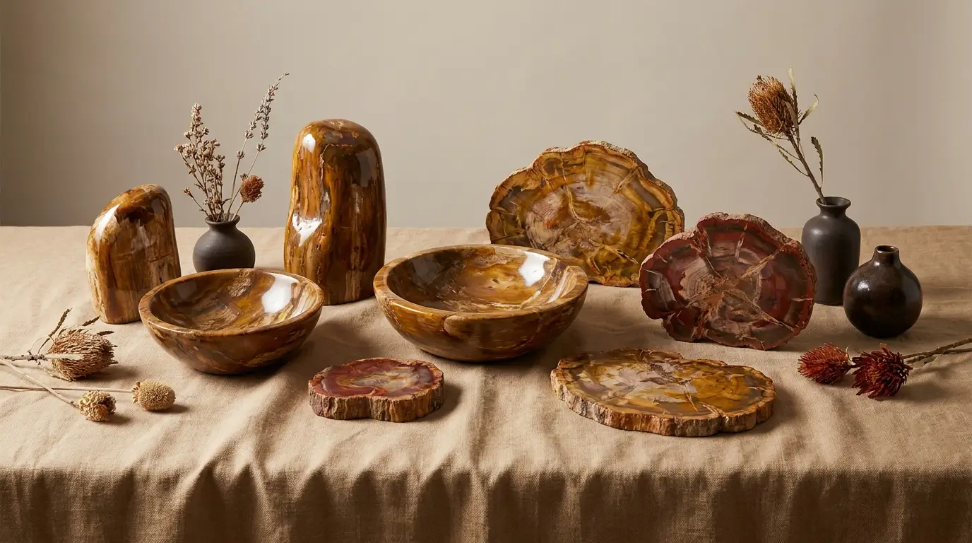 Objets décoratifs en bois fossilisé