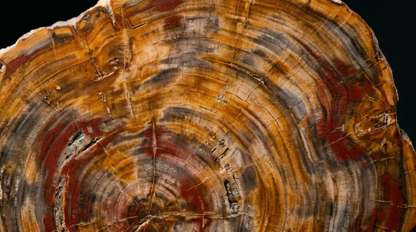 Coupe polie de bois fossilisé aux cernes minéralisés